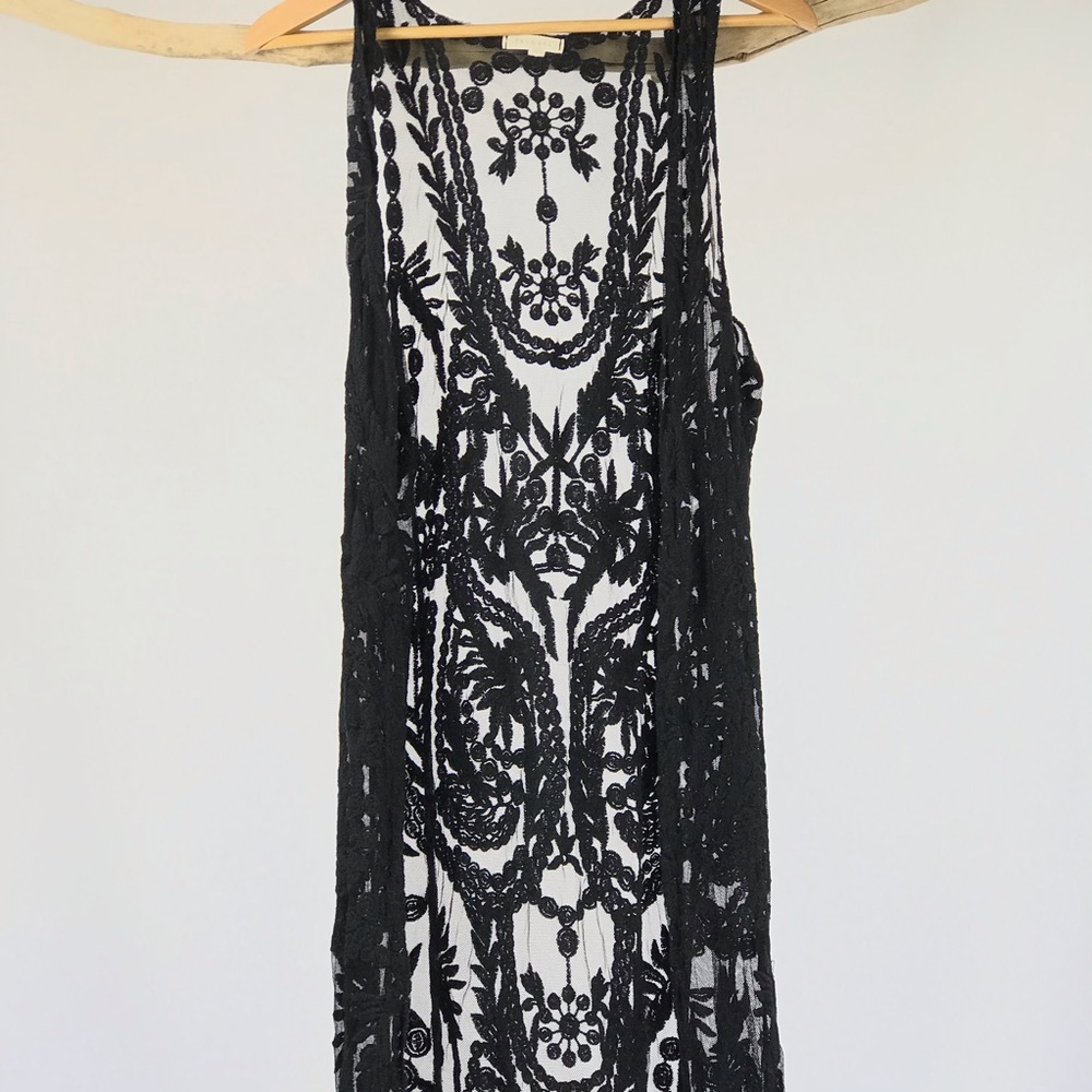 Phanuel Black Sleeveless Long Lace Cardigan - Size Small